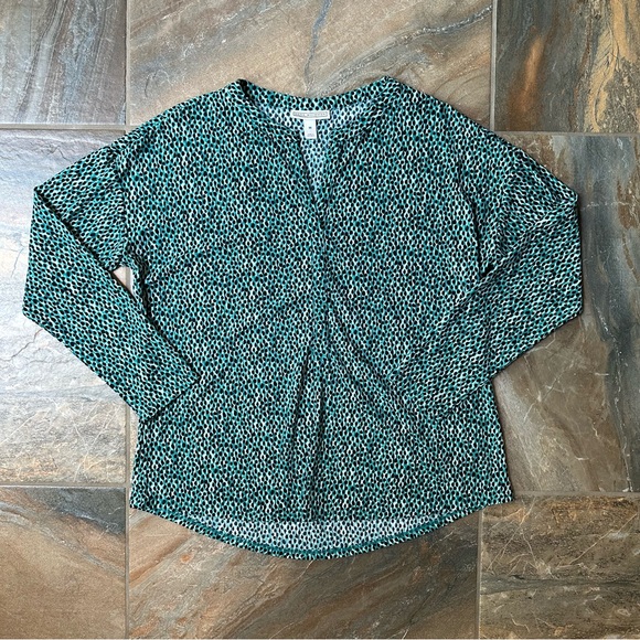 Dana Buchman Teal Dot Print Blouse Women's Size Medium 3/4 Sleeve - Picture 1 of 6